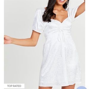 Altar’d State White Floral Silky Dress Off the Shoulder Puff Sleeves